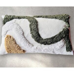 2PK- Jill Zarin Home Green White Abstract Shag  Accent Pillows 20" x 12"